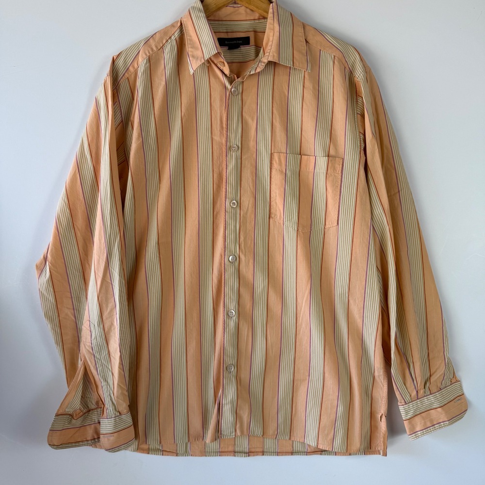 Ermenegildo Zegna Striped Button Up‎ Dress Shirt Made in Italy Size L